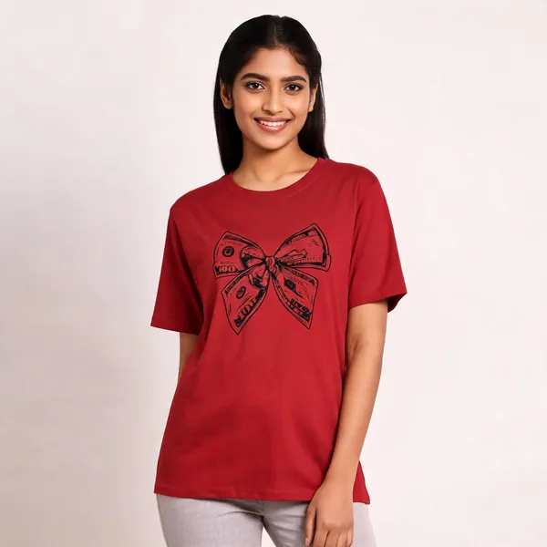 Money_Bow_Unisex_Tee_Lunara_Ink_Red