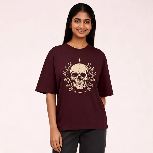 Skull_Unisex_Oversized_T_Shirt_Maroon