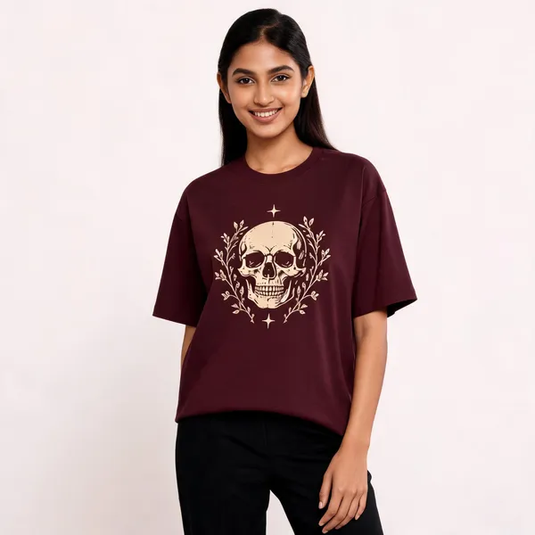 Skull_Unisex_Oversized_T_Shirt_Maroon