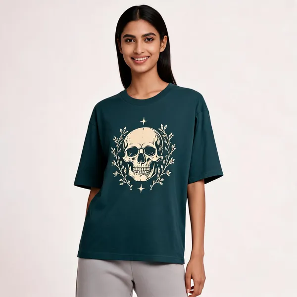 Skull_Unisex_Oversized_T_Shirt_Petrol_Blue