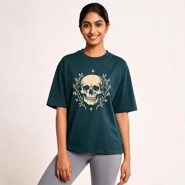 Skull_Unisex_Oversized_T_Shirt_Petrol_Blue