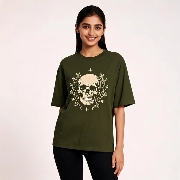 Skull_Unisex_Oversized_T_Shirt_Olive_Green
