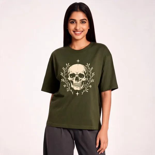 Skull_Unisex_Oversized_T_Shirt_Olive_Green