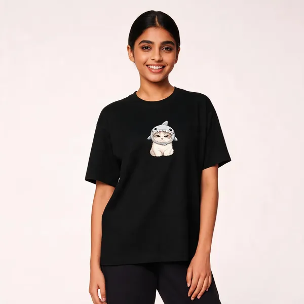 Cat_Shark_Unisex_T_Shirt_Black