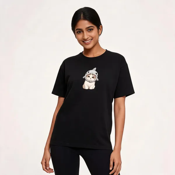 Cat_Shark_Unisex_T_Shirt_Black