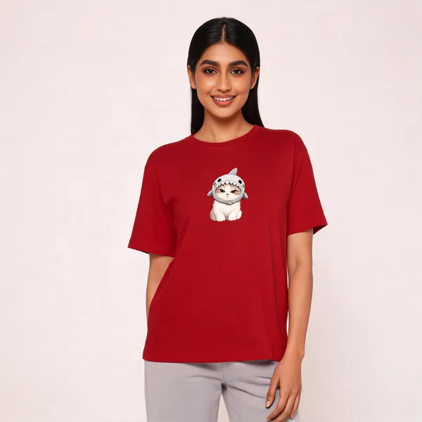 Cat_Shark_Unisex_T_Shirt_Red