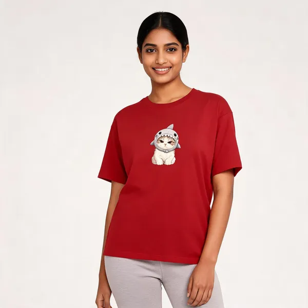 Cat_Shark_Unisex_T_Shirt_Red