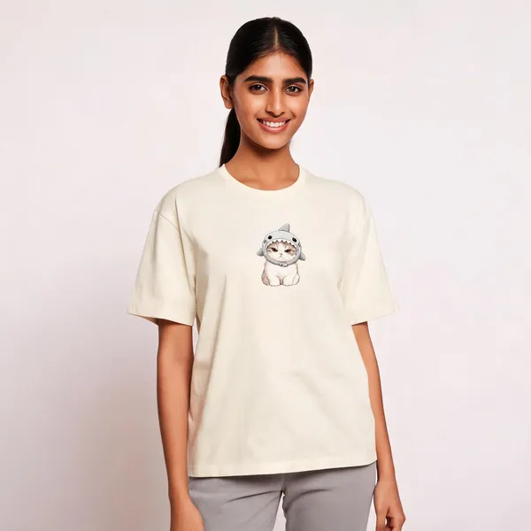 Cat_Shark_Unisex_T_Shirt_Off_White