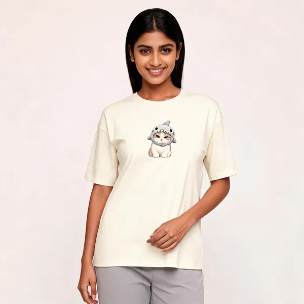 Cat_Shark_Unisex_T_Shirt_Off_White