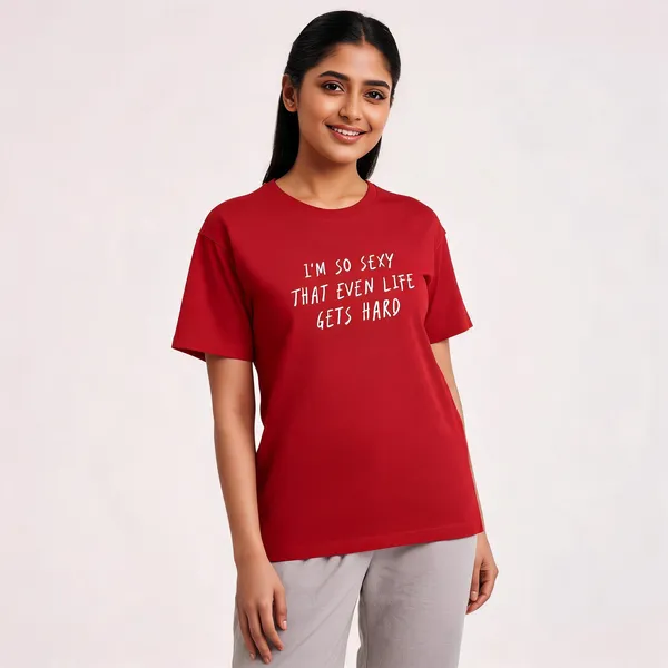 So_Sexy_Even_Life_Gets_Hard_Unisex_Classic_Crew_T_Shirt_Red
