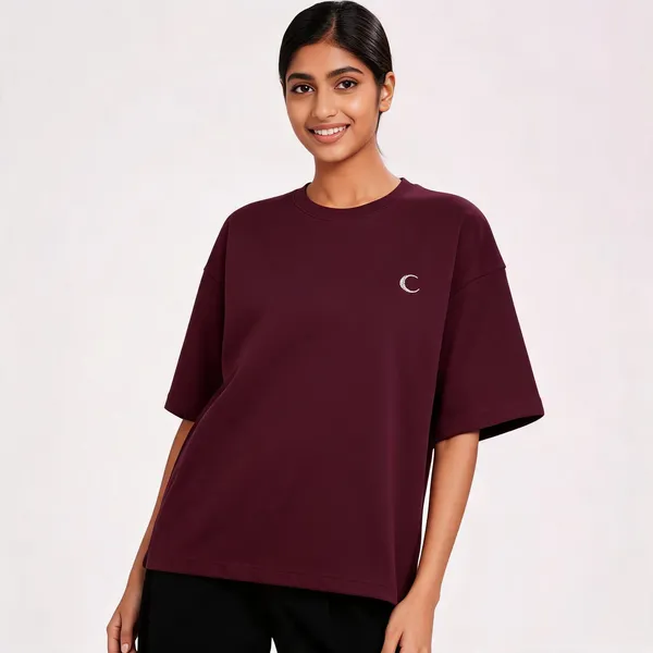 Oversized_Lunara_Terry_Tee_260_Gsm_Drop_Shoulder_Unisex_T_Shirt_Maroon