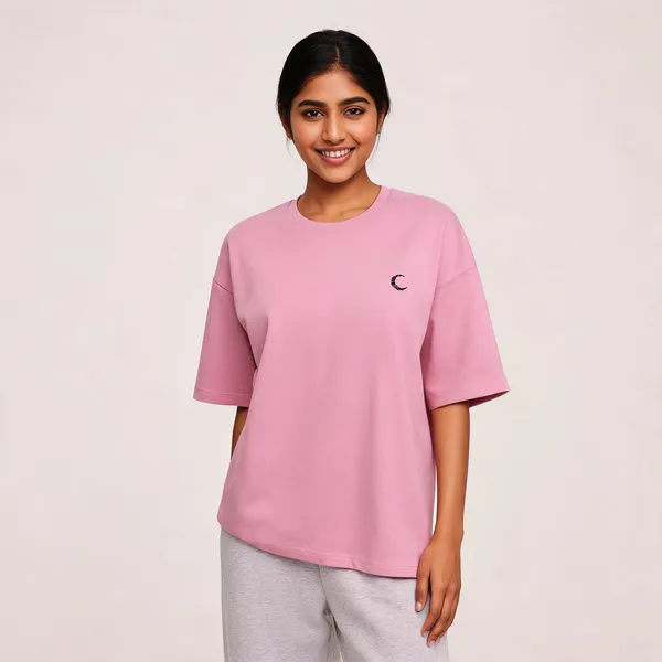 Lunara_Oversized_Terry_Tee_Pastel_Edition_260_Gsm_Unisex_Drop_Shoulder_T_Shirt_Flamingo