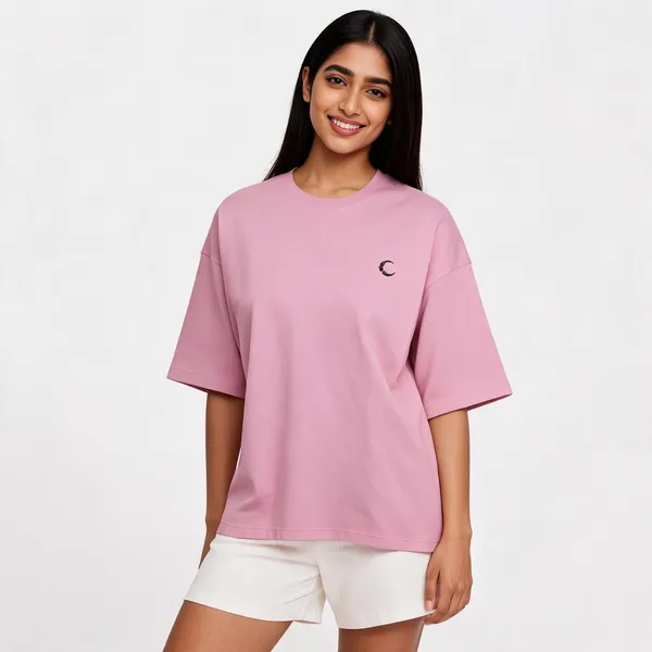 Lunara_Oversized_Terry_Tee_Pastel_Edition_260_Gsm_Unisex_Drop_Shoulder_T_Shirt_Flamingo