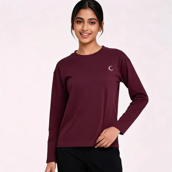 Lunara_Full_Sleeve_T_Shirt_Maroon
