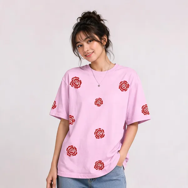 Rose_Unisex_Oversized_Tee_White