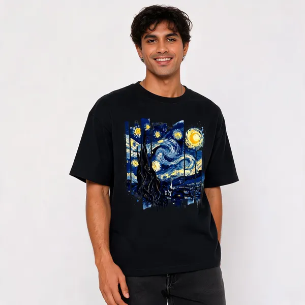 Van_Gogh_Art_Unisex_Classic_Crew_T_Shirt_Navy_Blue
