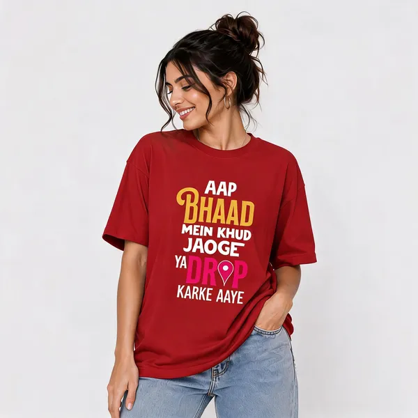 Aap_Bhaad_Mein_Jaoge_Unisex_Crew_T_Shirt_Red