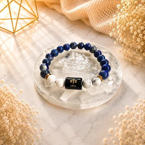 Libra_Rashi_Zodiac_Bracelet_With_Raw_Moroccan_Selenite_Plate_–_Natural_Lapis_Lazuli_&_Howlite_Beaded_Bracelet_For_Tula_Rashi