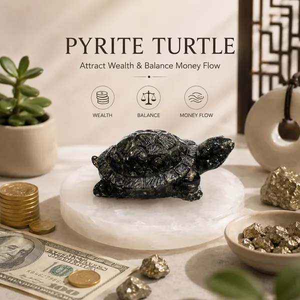 Natural_Pyrite_Crystal_Turtle_Figurine_Unique_Desk_Decor_&_Collector'S_Item_For_Attract_Wealth_And_Abundance_In_Your_Home_And_Office_(Turtle_With_Raw_Selenite_Plate)