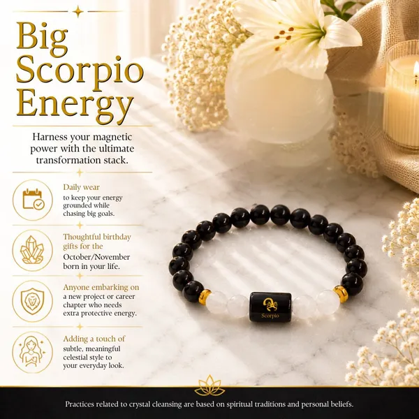Scorpio_Rashi_Zodiac_Bracelet_With_Raw_Moroccan_Selenite_Plate_–_Natural_Black_Obsidian_&_Milky_Quartz_Beaded_Bracelet_For_Vrishchik_Rashi