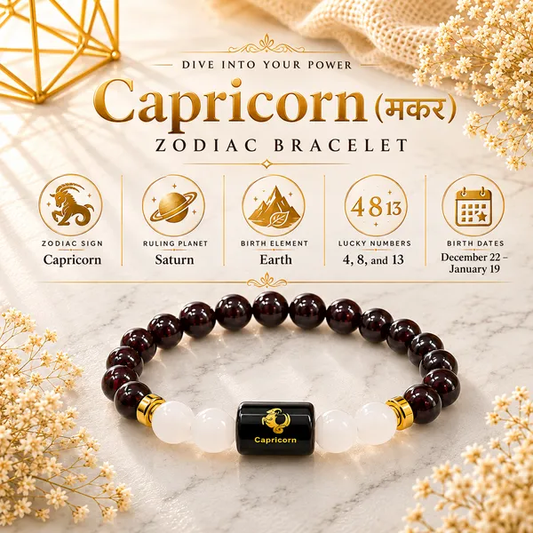 Capricorn_Rashi_Zodiac_Bracelet_–_Natural_Garnet_&_Milky_Quartz_Beaded_Bracelet_For_Makar_Rashi