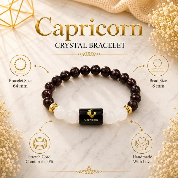 Capricorn_Rashi_Zodiac_Bracelet_–_Natural_Garnet_&_Milky_Quartz_Beaded_Bracelet_For_Makar_Rashi