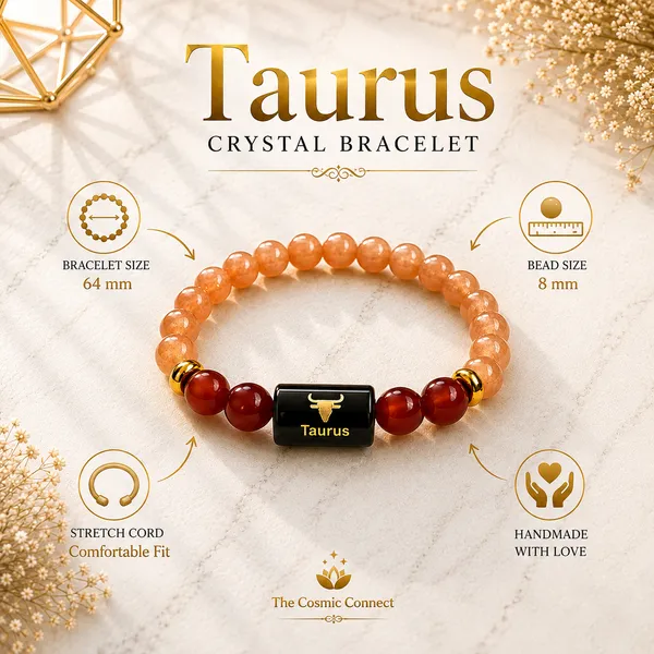 Taurus_Rashi_Zodiac_Bracelet_With_Raw_Moroccan_Selenite_Plate_–_Natural_Sunstone_&_Carnelian_Beaded_Bracelet_For_Vrishabha_Rashi