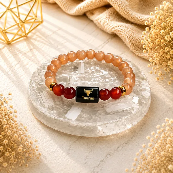 Taurus_Rashi_Zodiac_Bracelet_With_Raw_Moroccan_Selenite_Plate_–_Natural_Sunstone_&_Carnelian_Beaded_Bracelet_For_Vrishabha_Rashi