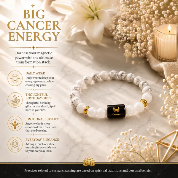 Cancer_Rashi_Zodiac_Bracelet_With_Raw_Moroccan_Selenite_Plate_–_Natural_Howlite_&_Milky_Quartz_Beaded_Bracelet_For_Karka_Rashi