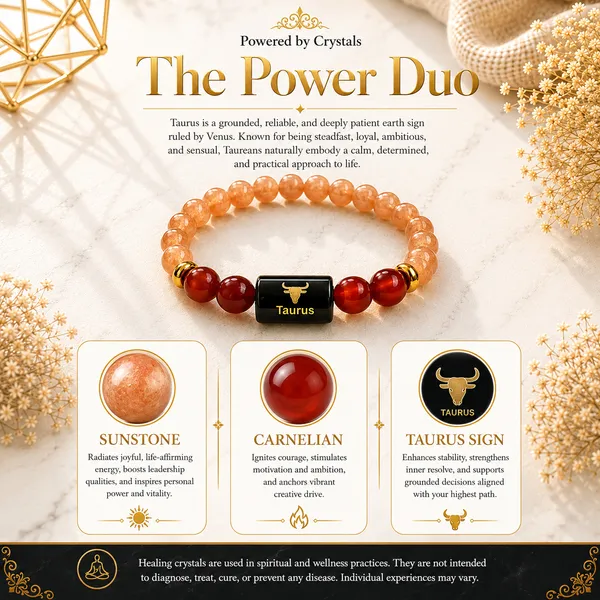 Taurus_Rashi_Zodiac_Bracelet_–_Natural_Sunstone_&_Carnelian_Beaded_Bracelet_For_Vrishabha_Rashi