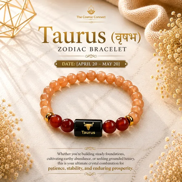 Taurus_Rashi_Zodiac_Bracelet_–_Natural_Sunstone_&_Carnelian_Beaded_Bracelet_For_Vrishabha_Rashi