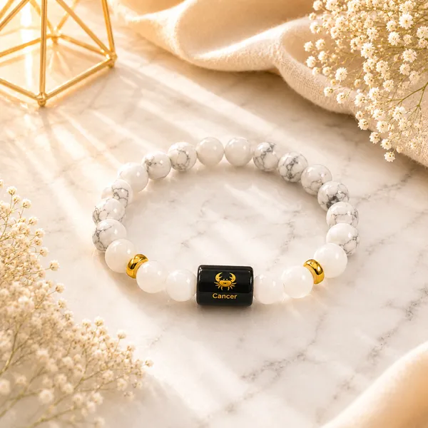 Cancer_Rashi_Zodiac_Bracelet_–_Natural_Howlite_&_Milky_Quartz_Beaded_Bracelet_For_Karka_Rashi