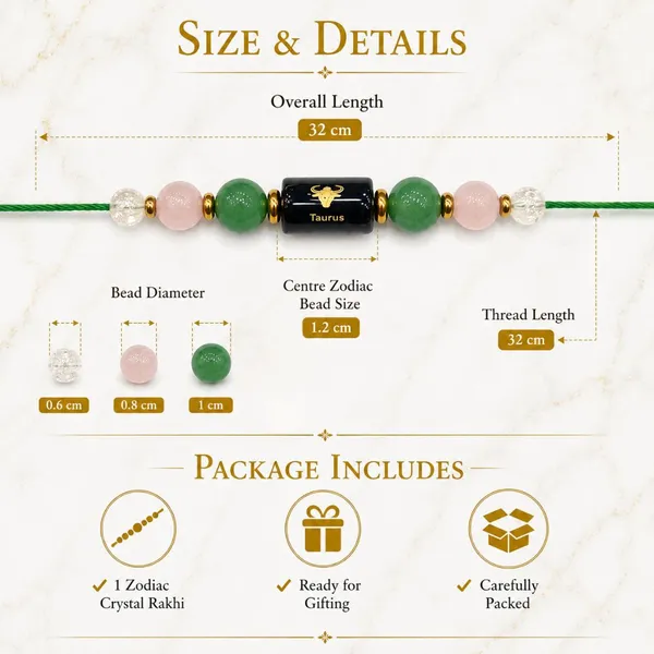 Taurus_Rashi_Rakhi_For_Brother_-_The_Abundant_Earth_|_Rose_Quartz_Green_Aventurine_Citrine_Crystal_|_Spiritual_Zodiac_On_Champagne_Gold_Thread_|_Reiki_Energized_Raksha_Bandhan_Gift