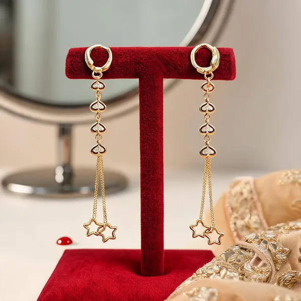 Pack_Of_2_Pairs_|_Gold_Copper_Heart_Chain_Long_Drop_Earrings_For_Women