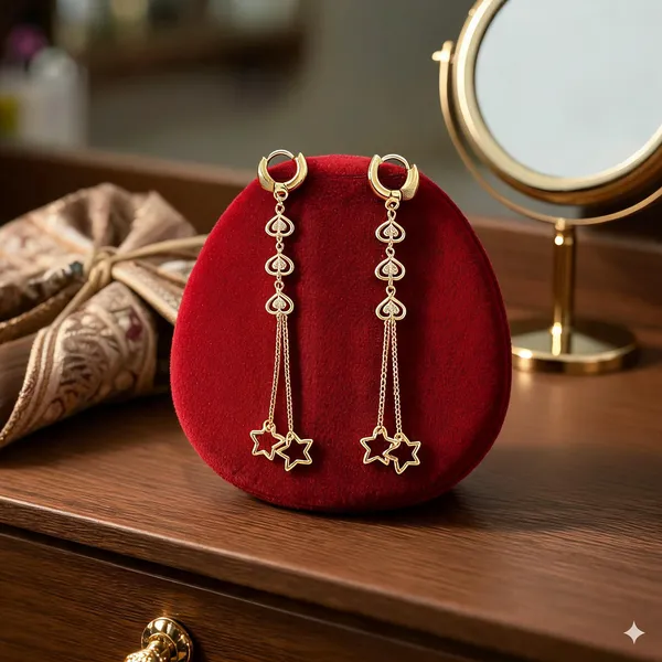 Pack_Of_2_Pairs_|_Gold_Copper_Heart_Chain_Long_Drop_Earrings_For_Women