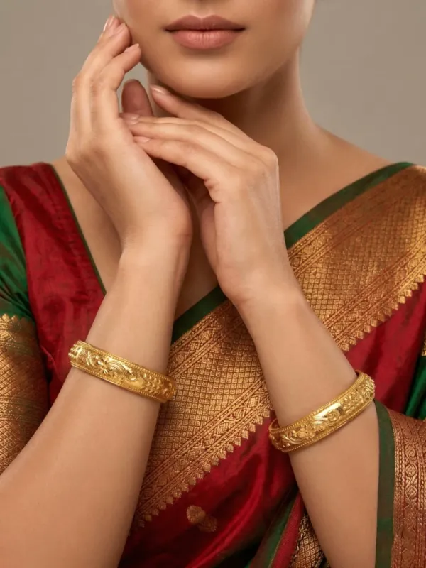 Pack_Of_2_Pairs_|_Gold_Copper_Floral_Engraved_Designer_Bauti_Bangle_For_Women