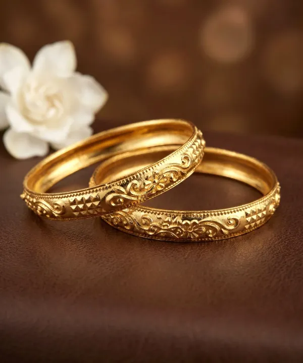 Pack_Of_2_Pairs_|_Gold_Copper_Floral_Engraved_Designer_Bauti_Bangle_For_Women