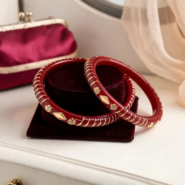 Pack_Of_2_Pairs_|_Maroon_Gold_Plated_Plastic_Shakha_Pola_Bangle_For_Women