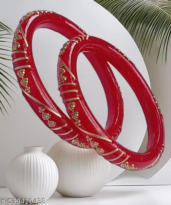 Pack_Of_2_Pairs_|_Red_Plastic_Copper_Golden_Detail_Ethnic_Bangle_Set_For_Women