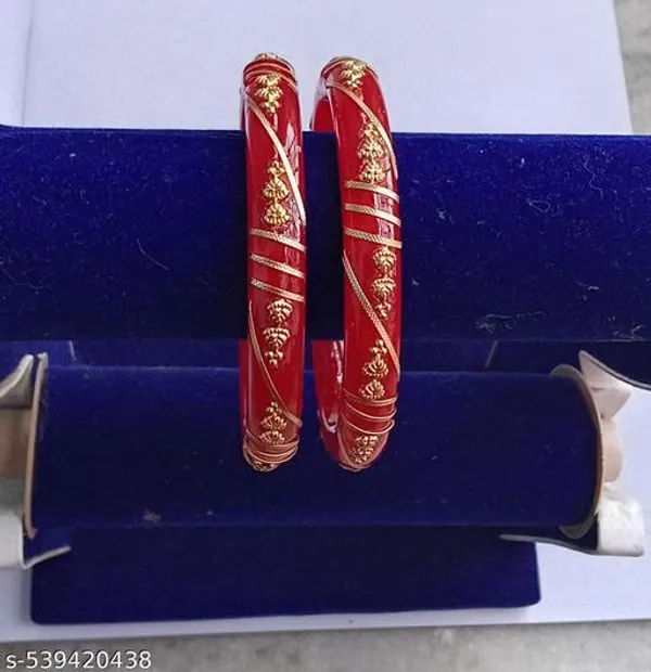 Pack_Of_2_Pairs_|_Red_Plastic_Copper_Golden_Detail_Ethnic_Bangle_Set_For_Women