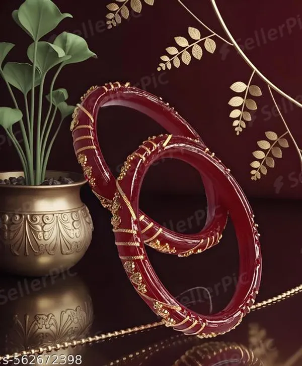 Pack_Of_2_Pairs_|_Maroon_Plastic_Copper_Gold_Plated_Ethnic_Bangle_Set_For_Women