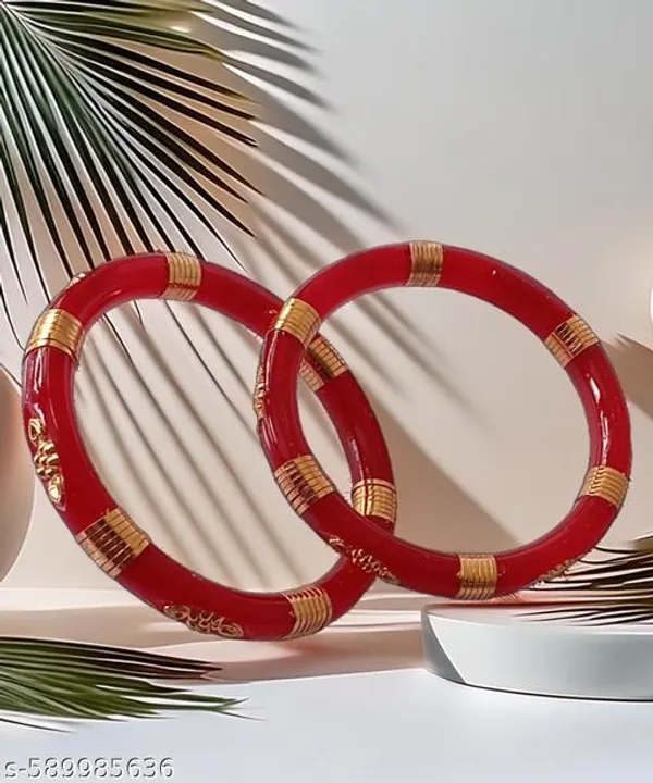 Pack_Of_2_Pairs_|_Red_Plastic_Gold_Detail_Western_Casual_Bangle_Set_For_Women