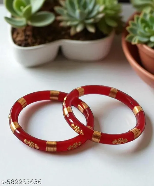 Pack_Of_2_Pairs_|_Red_Plastic_Gold_Detail_Western_Casual_Bangle_Set_For_Women