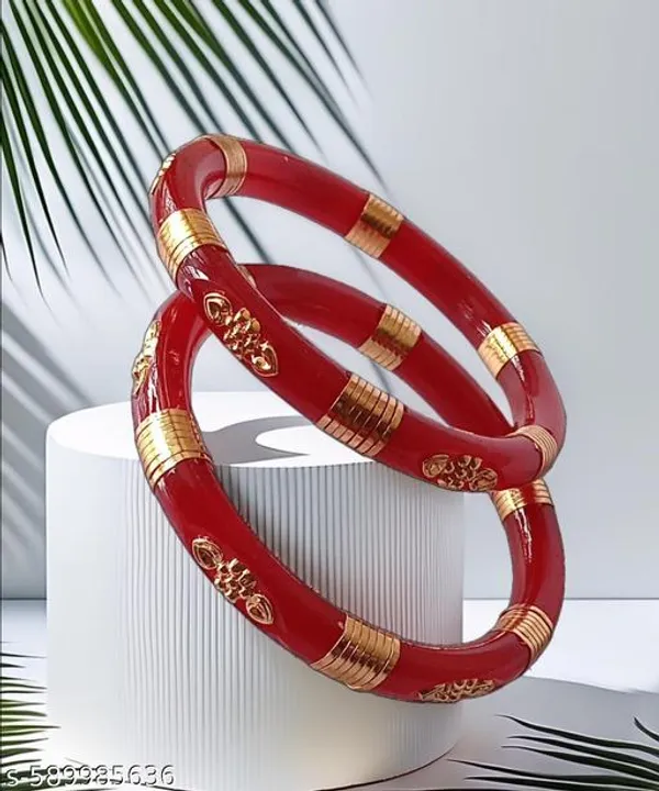 Pack_Of_2_Pairs_|_Red_Plastic_Gold_Detail_Western_Casual_Bangle_Set_For_Women