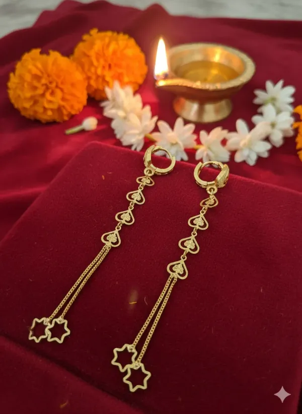 Pack_Of_2_Pairs_|_Gold_Copper_Heart_Chain_Long_Drop_Earrings_For_Women