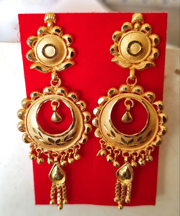 Pack_Of_2_Pairs_|_Gold_Copper_Teardrop_Leaf_Motif_Drop_Earrings_For_Women