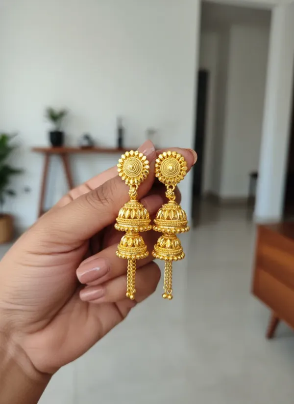 Pack_Of_3_Pairs_|_Gold_Copper_Gold_Plated_Double_Layer_Jhumka_Earrings_For_Women