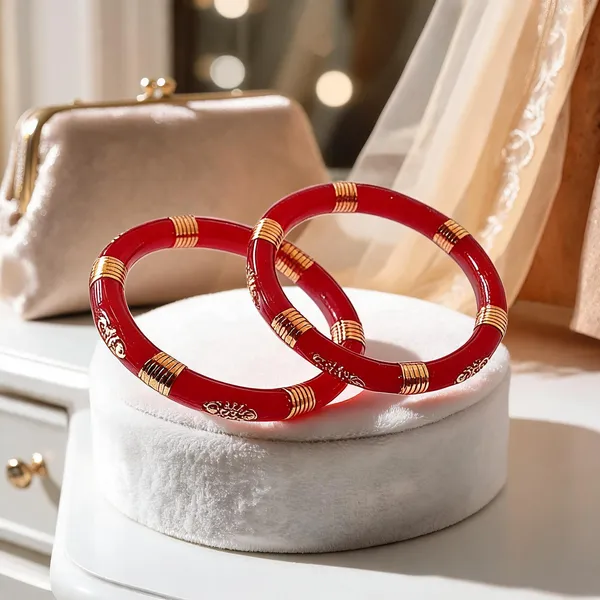Pack_Of_2_Pairs_|_Red_Plastic_Gold_Detail_Western_Casual_Bangle_Set_For_Women