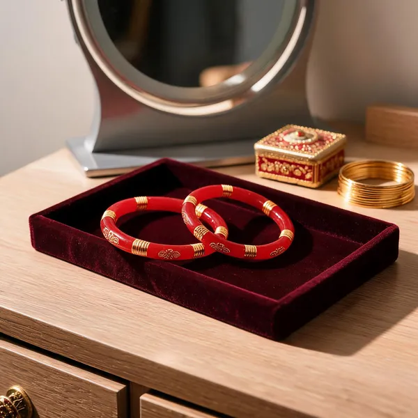 Pack_Of_2_Pairs_|_Red_Plastic_Gold_Detail_Western_Casual_Bangle_Set_For_Women