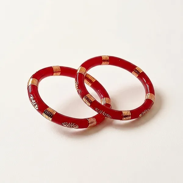 Pack_Of_2_Pairs_|_Red_Plastic_Gold_Detail_Western_Casual_Bangle_Set_For_Women